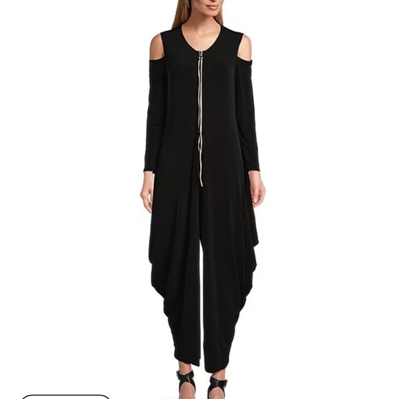 IC by Connie K Knit Round Neck Cold Shoulder Long Sleeve Harem Jumpsuit Black S - Picture 3 of 12